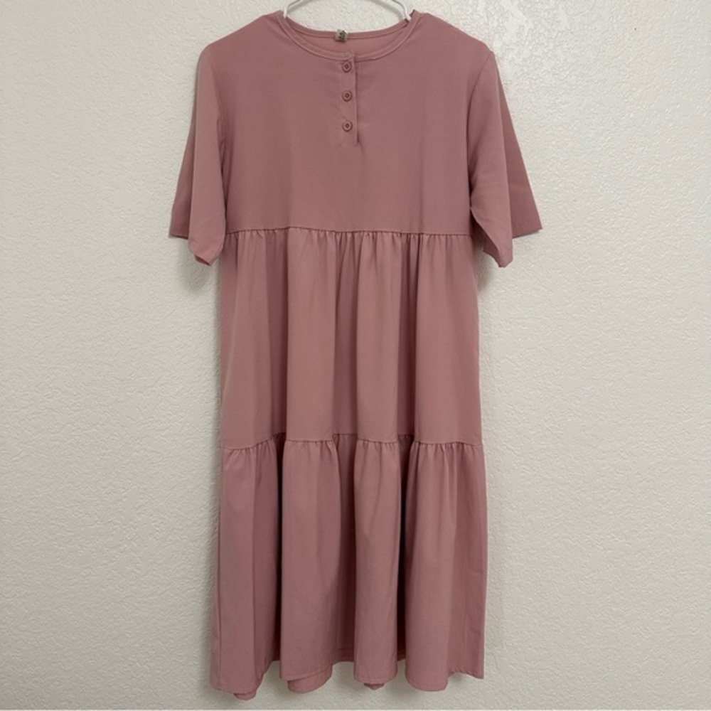 Womens Pink Tiered Dress